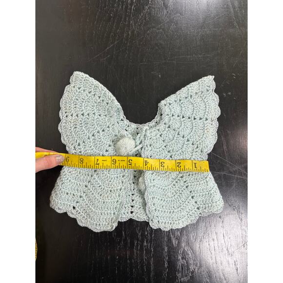 Powder Blue Baby Blue- Crochet Knit- Cardigan Doll Sized- Vintage tassel tie - Picture 4 of 6